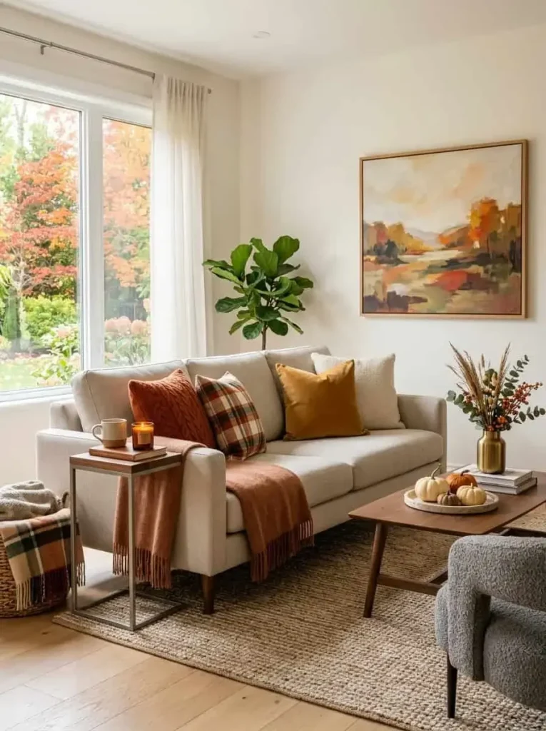 Fall decor Sofa in living room fall season