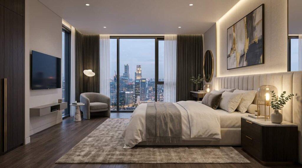 Luxurious modern clean bedroom. bedroom category