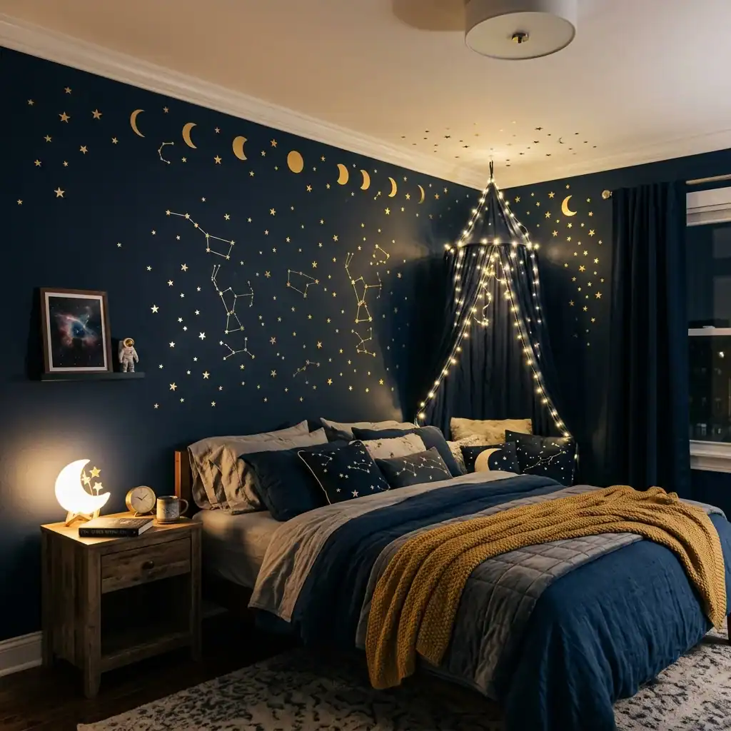 Space exploration theme for a boy toddler bedroom
