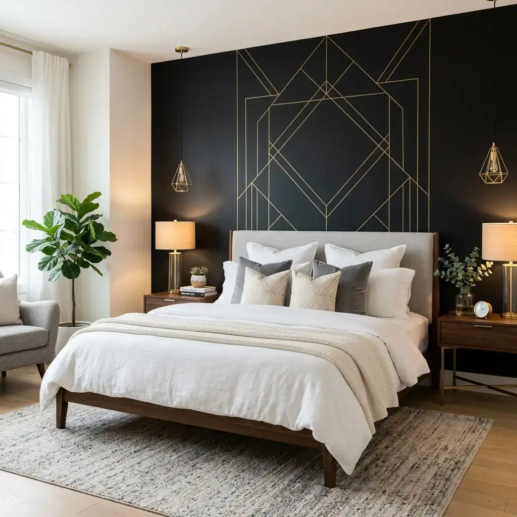 Black and gold statement wall idea for boys room