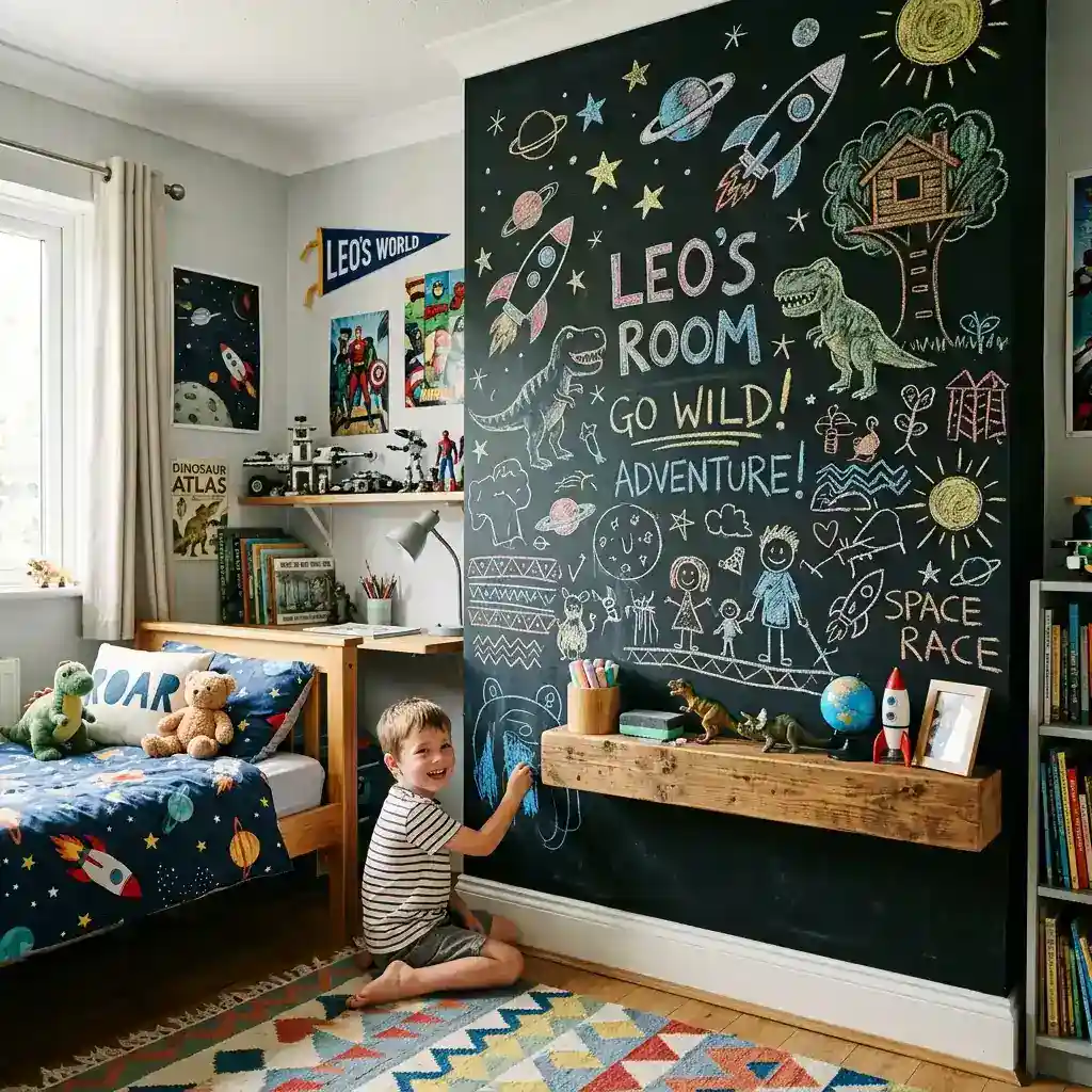 Chalkboard paint wall idea for a boys bedroom
