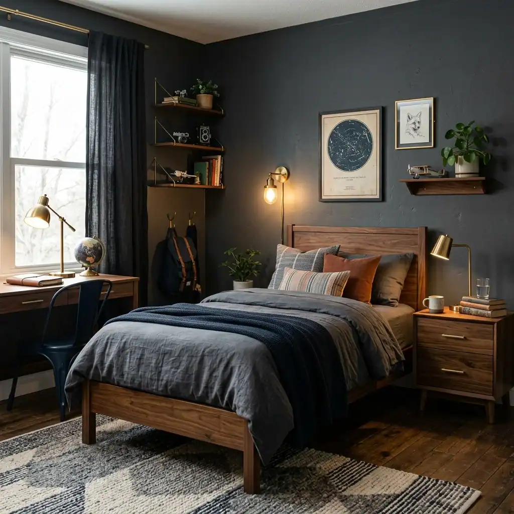 Charcoal grey moody paint idea for boys bedroom