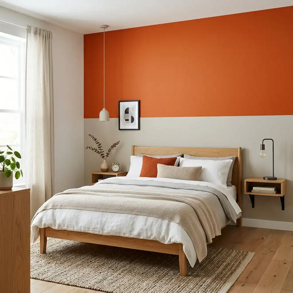 Two-tone color block wall paint idea for boys room