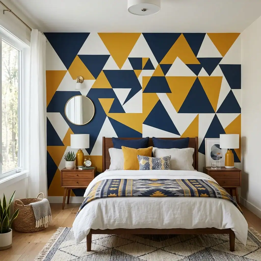 Geometric triangle wall paint idea for boys room