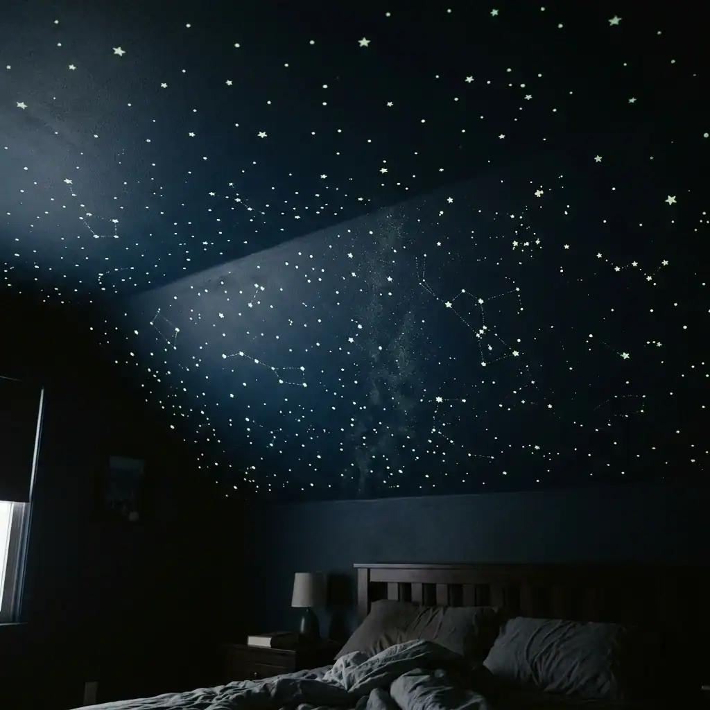 Glow in the dark ceiling paint idea for boys room