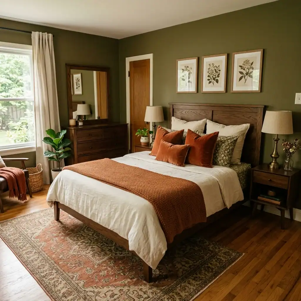 Olive green earthy paint idea for a boys bedroom