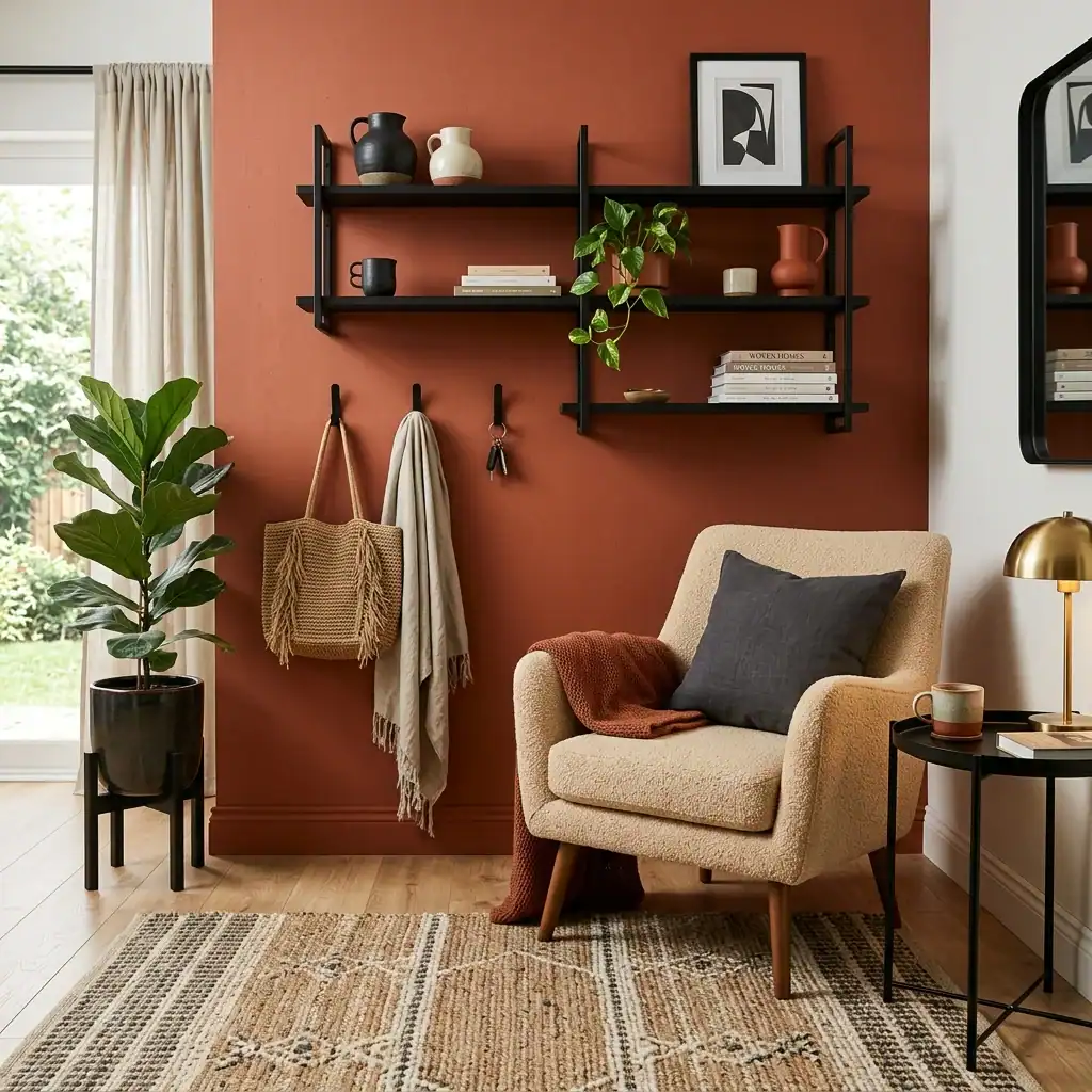 Terracotta accent wall paint idea for boys bedroom