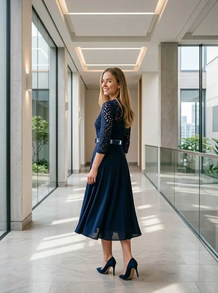 elegant-navy-dress-author-of-haven-decor-aura-Kathleen A Brown