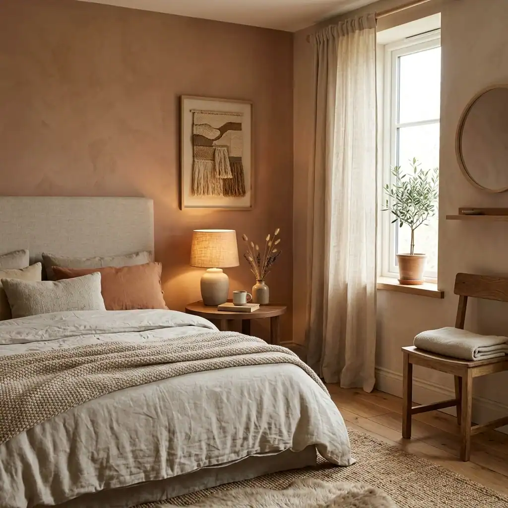  Neutral earth tone kids bedroom with wooden accents