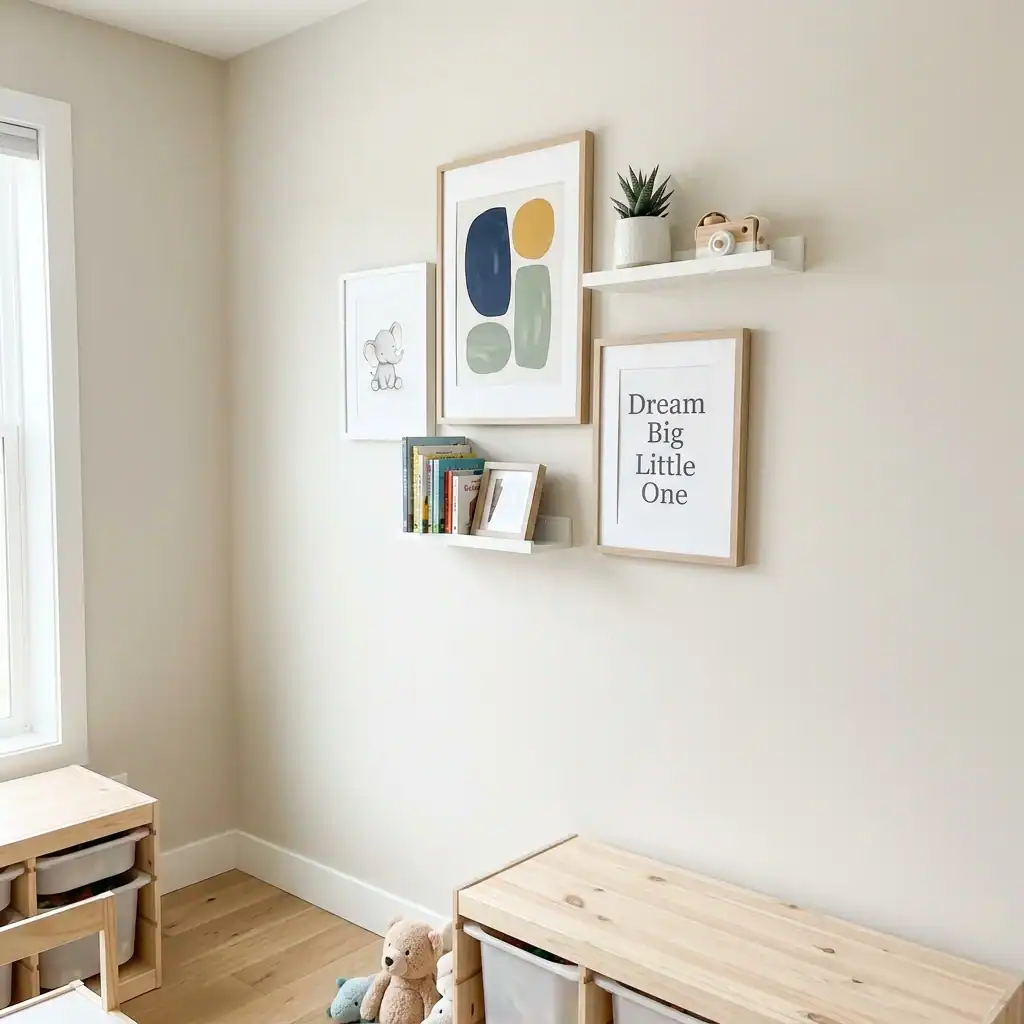 Vertical wall space used for kids bedroom decor