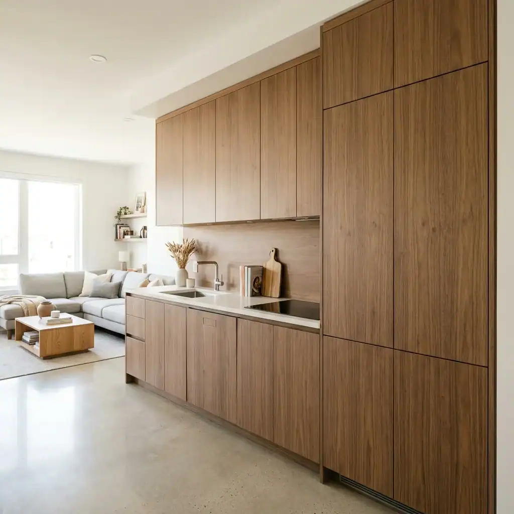 panel-ready refrigerator hidden behind matching kitchen cabinetry