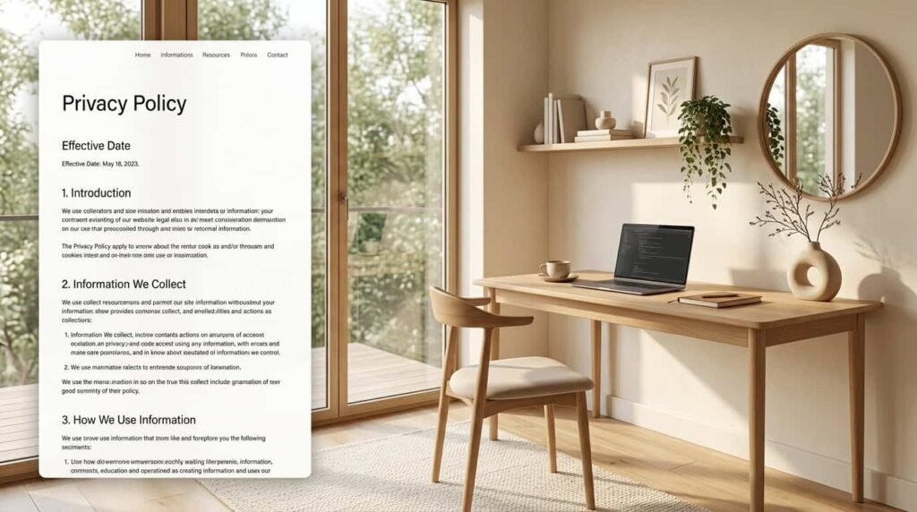 A chair and table and privacy policy note of Haven Deor Aura