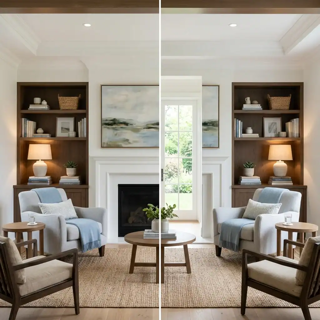 Symmetrical decor in a shared kids bedroom