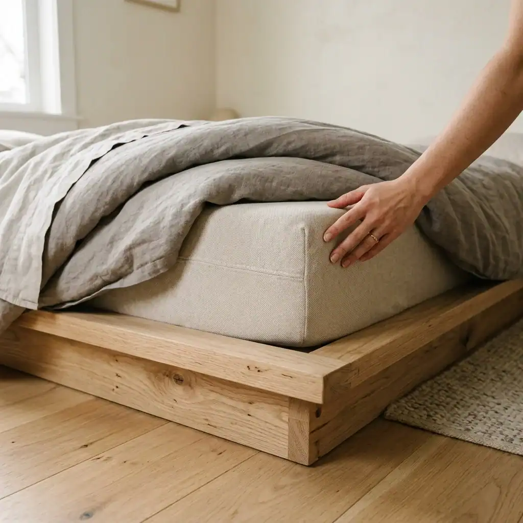Low-profile mattress used for a toddler floor bed setup