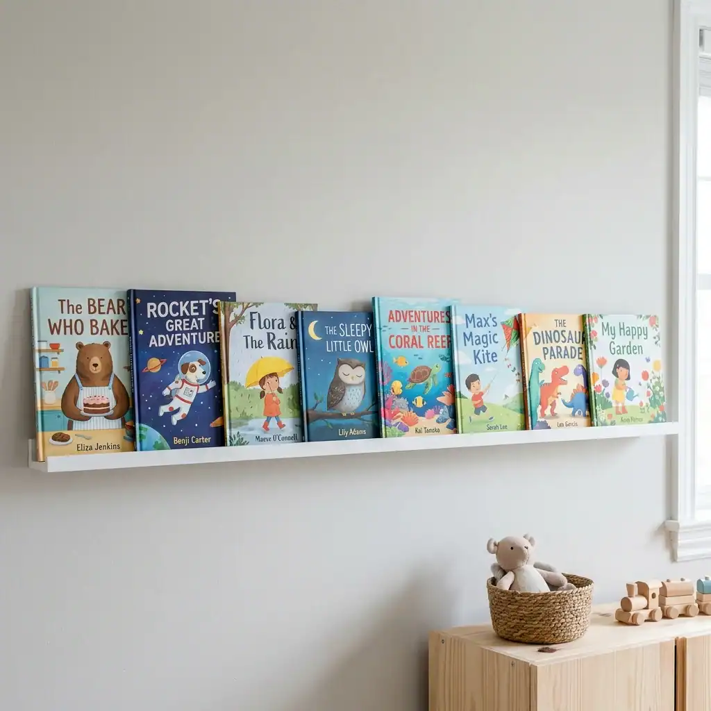 Forward-facing book display shelf for toddlers