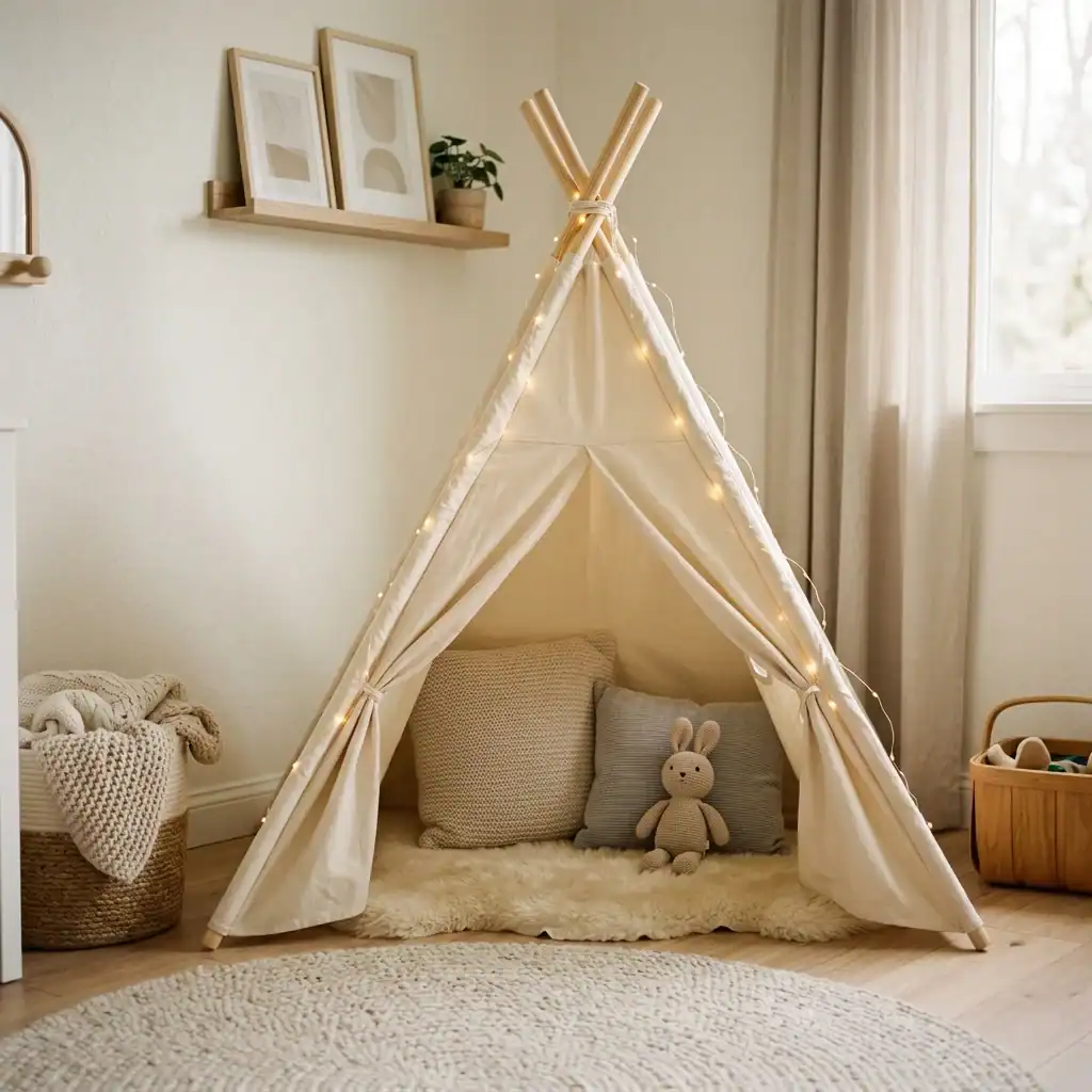 Cozy teepee corner for toddler quiet time