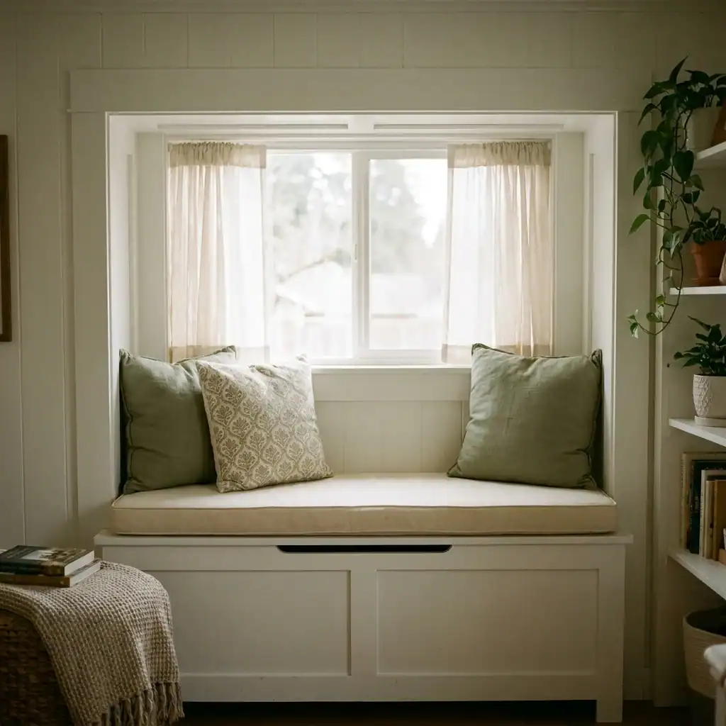 Built-in window reading nook seat with hidden storage bench
Bay Window Reading Bench